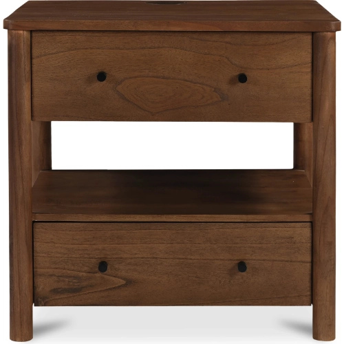Lottie Charging 2 Drawer Nightstand in Brown Finish Wood