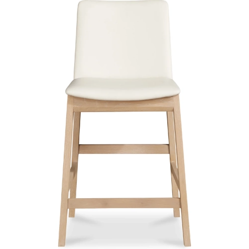 Deco Counter Stool in White Vegan Leather & Oak Wood
