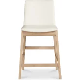 Deco Counter Stool in White Vegan Leather & Oak Wood