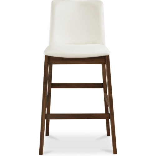 Deco Bar Stool in White Vegan Leather & Walnut Wood
