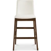 Deco Bar Stool in White Vegan Leather & Walnut Wood