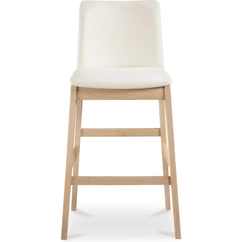 Deco Bar Stool in White Vegan Leather & Oak Wood