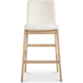 Deco Bar Stool in White Vegan Leather & Oak Wood