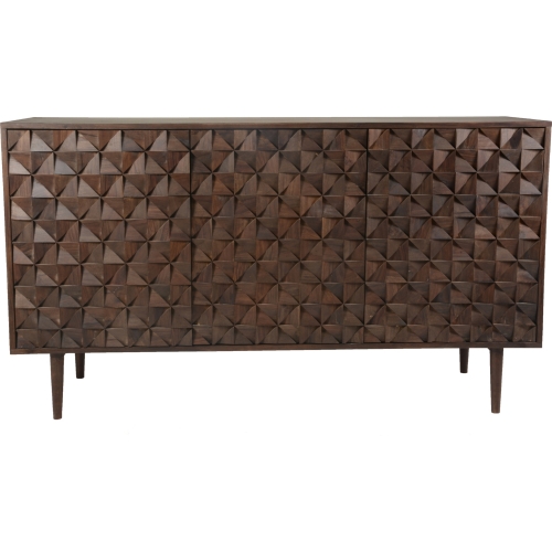 Pablo 3 Door Sideboard in Dark Brown Sheesham Wood with Decorative Front