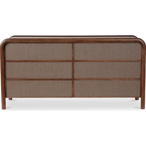 Rye 6 Drawer Dresser in Warm Brown Wood & Tatami Mat