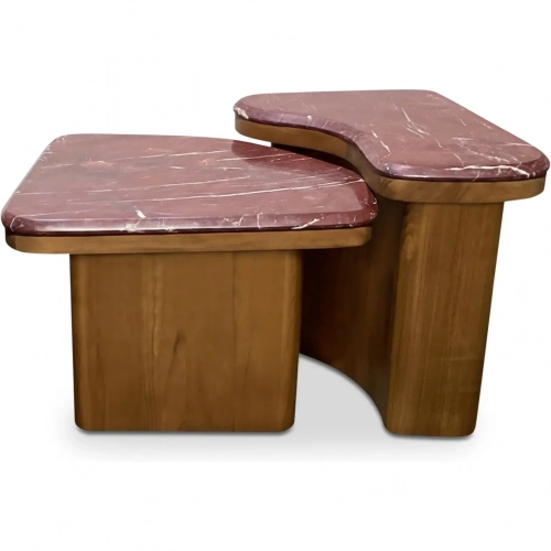 Abi Nesting Coffee Table in Levante Red Marble & Walnut Finish