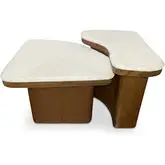 Abi Nesting Coffee Table in Beige Cosmos Marble & Walnut Finish
