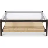 Walker Coffee Table in Brown Wood Paper Cord & Tempered Glass