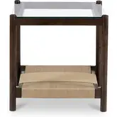 Walker Side Table in Brown Wood Paper Cord & Tempered Glass