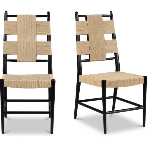 Laurel Dining Chair in Natural Paper Cord & Charcoal Black Wood (Set of 2)