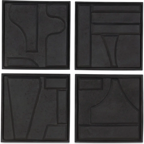 Alva 4 Piece Set Wall Sculpture in Black Ecomix & MDF