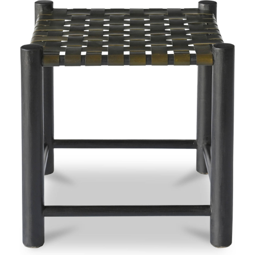 Selby Stool in Olive Green Buffalo Leather & Wood