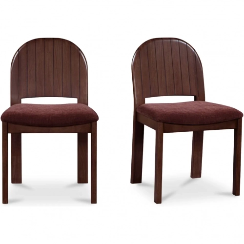 Emil Dining Chair in Wood & Berry Red Fabric (Set of 2)