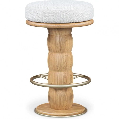 Nio Swivel Counter Stool in White Mist Fabric & Oak Wood