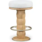 Nio Swivel Counter Stool in White Mist Fabric & Oak Wood