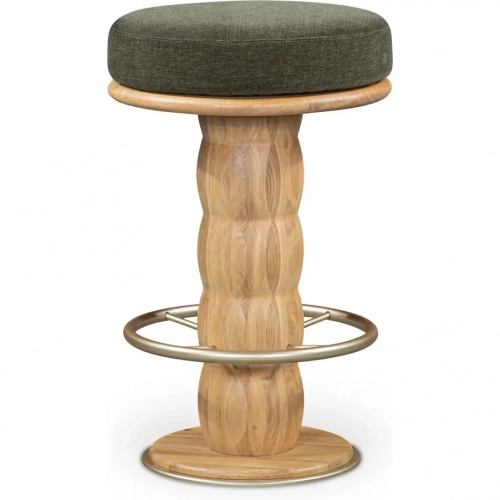 Nio Swivel Counter Stool in Dark Green Fabric & Oak WOod