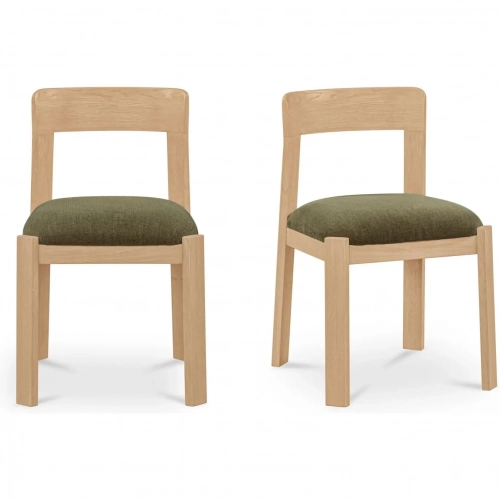 Oli Dining Chair in Dark Green Fabric & Natural Oak Wood (Set of 2)