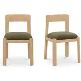 Oli Dining Chair in Dark Green Fabric & Natural Oak Wood (Set of 2)