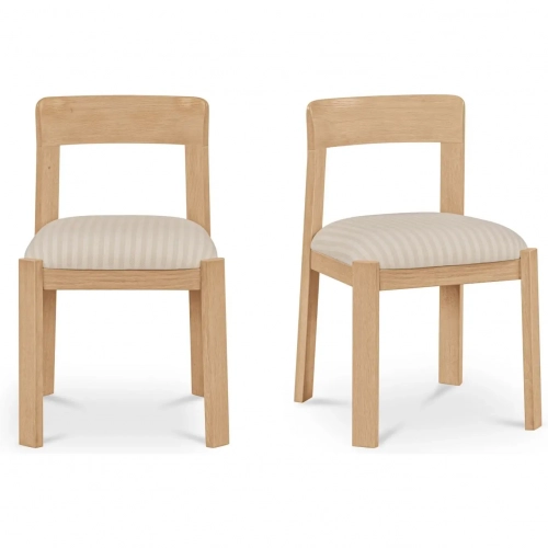 Oli Dining Chair in White & Gray Stripe Fabric & Natural Oak (Set of 2)