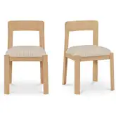 Oli Dining Chair in White & Gray Stripe Fabric & Natural Oak (Set of 2)