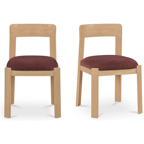 Oli Dining Chair in Berry Fabric & Natural Oak Wood (Set of 2)