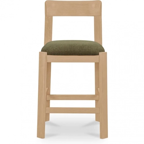 Oli Counter Stool in Dark Green Fabric & Natural Oak Wood