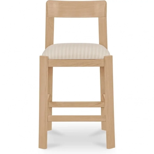 Oli Counter Stool in White & Gray Stripe Fabric & Natural Oak Wood