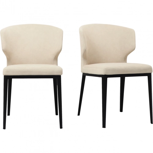Delaney Dining Chair in Warm Beige Fabric & Metal (Set of 2)