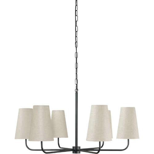 Mathis Chandelier in Black Metal & Flecked Linen Shade