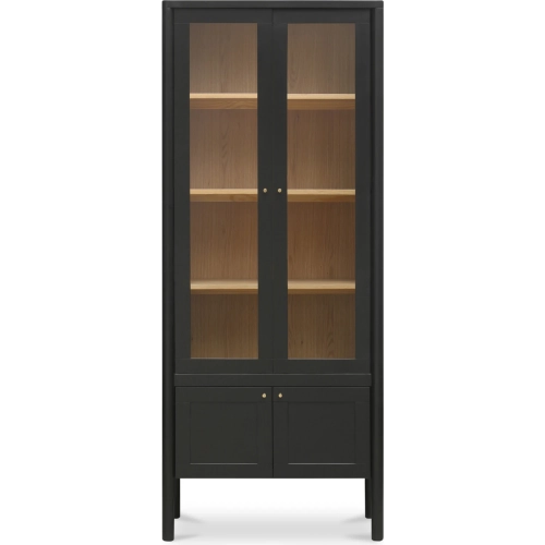 Hannah Tall Cabinet in Black Finish Wood & Tempered Glass