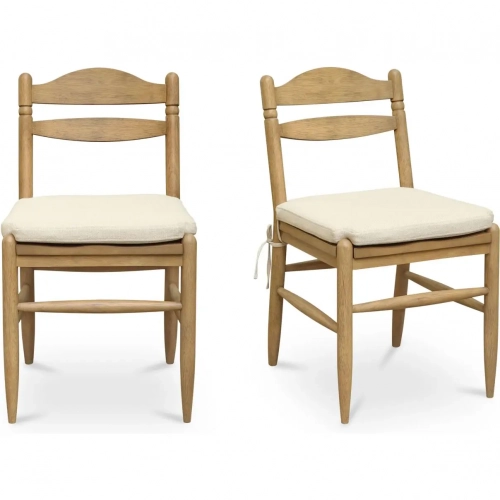 Tate Dining Chair in Beige Fabric & Brushed Wood (Set of 2)