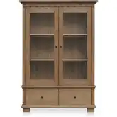 Lillian Tall Cabinet in Brown Wood, Tempered Glass & Fabric
