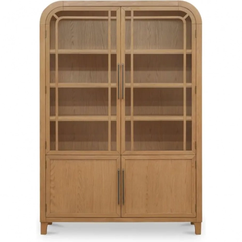 Maddie Cabinet in Natural Wood & Tempered Glass