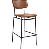 Sailor Bar Stool in Brown Top Grain Leather & Metal