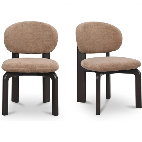 Sami Dining Chair in Camel Brown Fabric & Dark Wood (Set of 2)