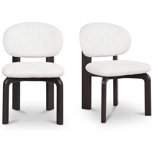 Sami Dining Chair in White Fabric & Dark Wood (Set of 2)