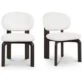 Sami Dining Chair in White Fabric & Dark Wood (Set of 2)