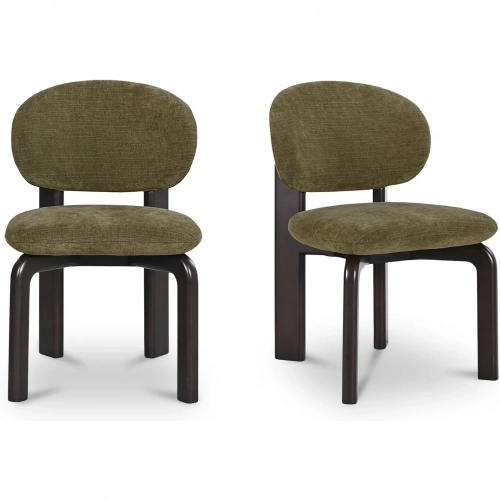 Sami Dining Chair in Olive Green Fabric & Dark Wood (Set of 2)