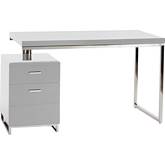 Martos Desk in White Lacquer & Brushed Stainless Steel