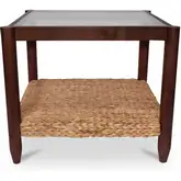 Beth Side Table Tempered Glass Wood & Water Hyacinth