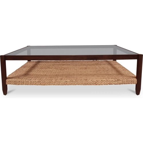 Beth Coffee Table Tempered Glass Wood & Water Hyacinth