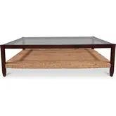 Beth Coffee Table Tempered Glass Wood & Water Hyacinth