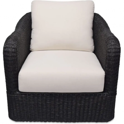 Bodhi Outdoor Swivel Accent Chair in Charcoal Gray PE Wicker & White Fabric