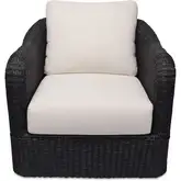 Bodhi Outdoor Swivel Accent Chair in Charcoal Gray PE Wicker & White Fabric