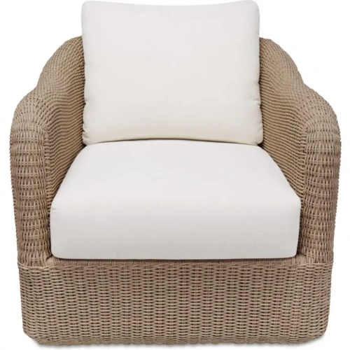Bodhi Outdoor Swivel Accent Chair in Natural PE Wicker & White Fabric