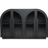 Salone Cabinet in Black Wood & Tempered Reeded Glass