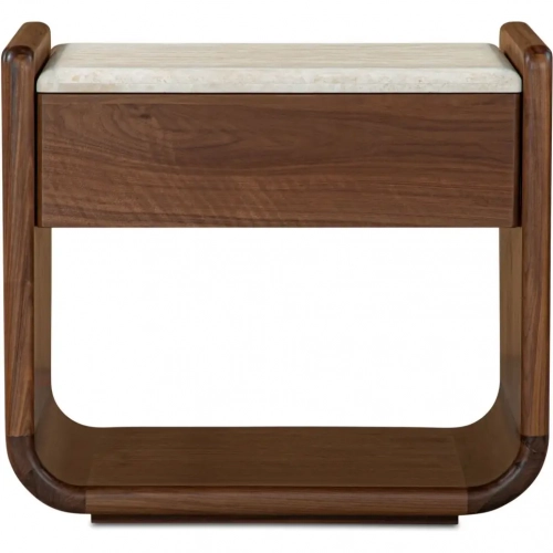 Enns Nightstand in Travertine & Dark Brown Wood