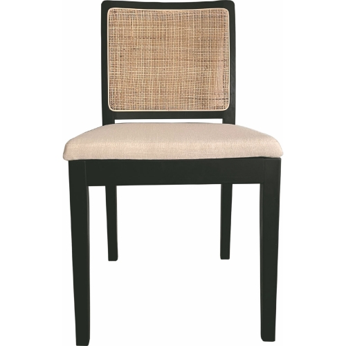 Orville Dining Chair in Black Wood, Rattan & Cream Fabric (Set of 2)