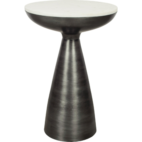 Font Side Table in White Marble & Aluminum
