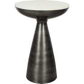 Font Side Table in White Marble & Aluminum